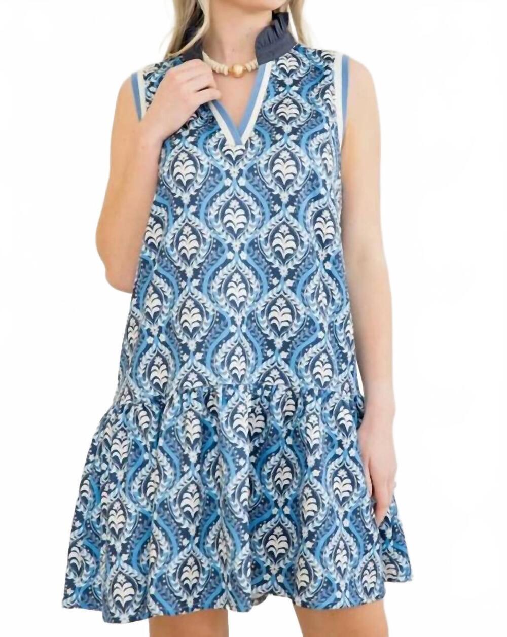 NEW UMGEE tennis paisley sleevless dress in blue/ white